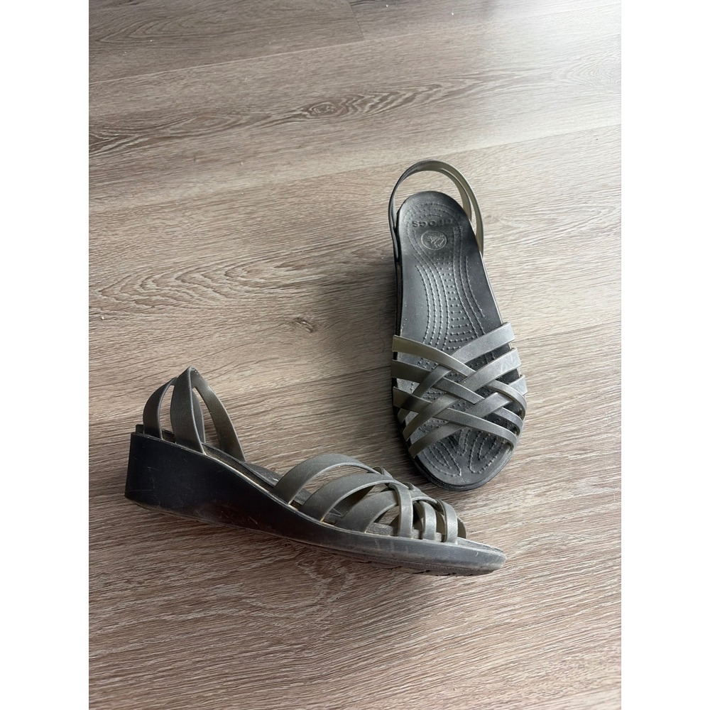 Crocs Huarache Black Strappy Wedge Sandals Womens Size 7 14300